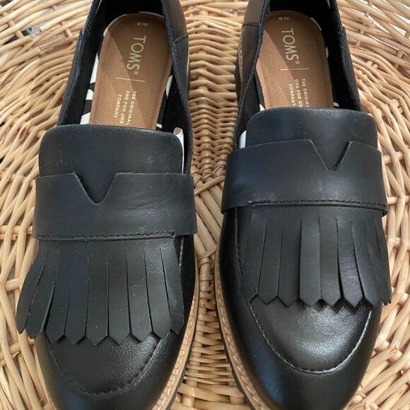 Toms Mallory Slip-on Black Leather Loafers - Picture 1 of 4